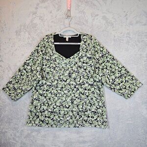 JM Collection Womans 3X Floral Lace Top Black/Green Black lined Office casual